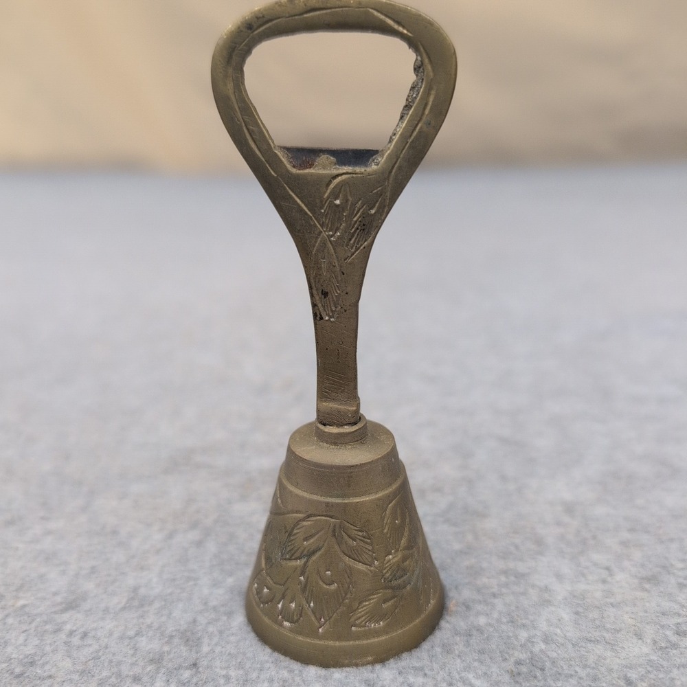 Vintage Brass Bell Bottle Opener Engraved Floral Design Unique Bar Tool - Picture 1 of 6